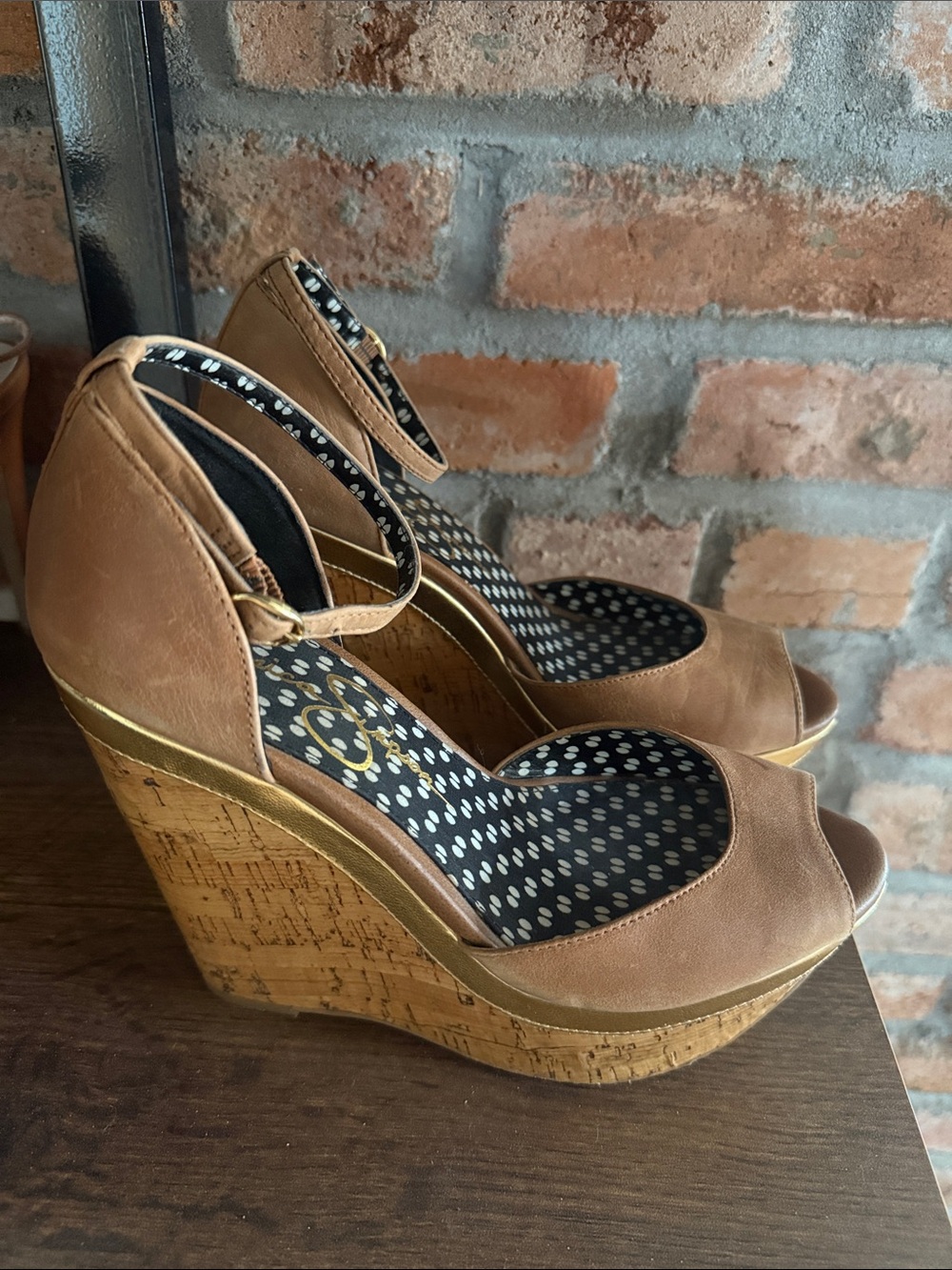 Jessica Simpson Cognac Peep-Toe Ankle-Strap Platforms - Picture 2 of 4